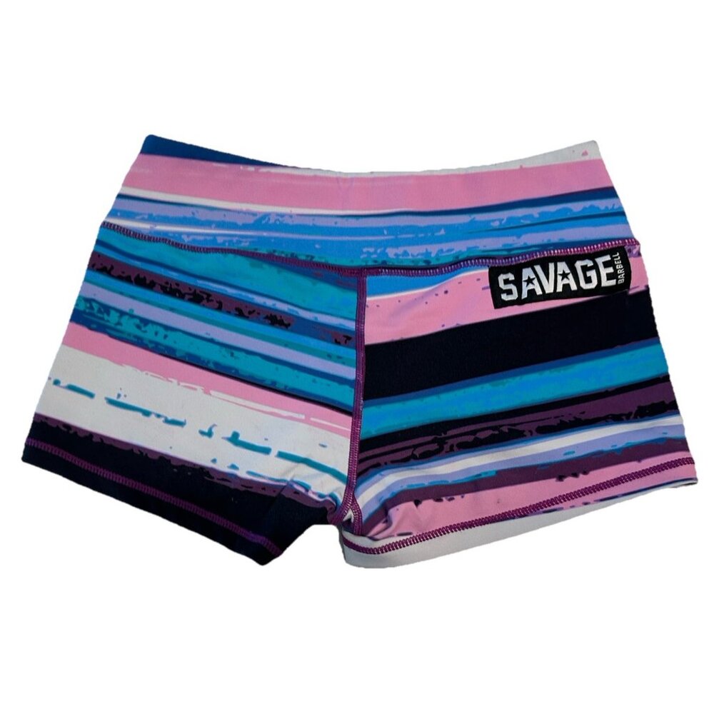 Savage Barbell Booty Shorts Womens M?  Stripe Gym Lifting Workout Logo